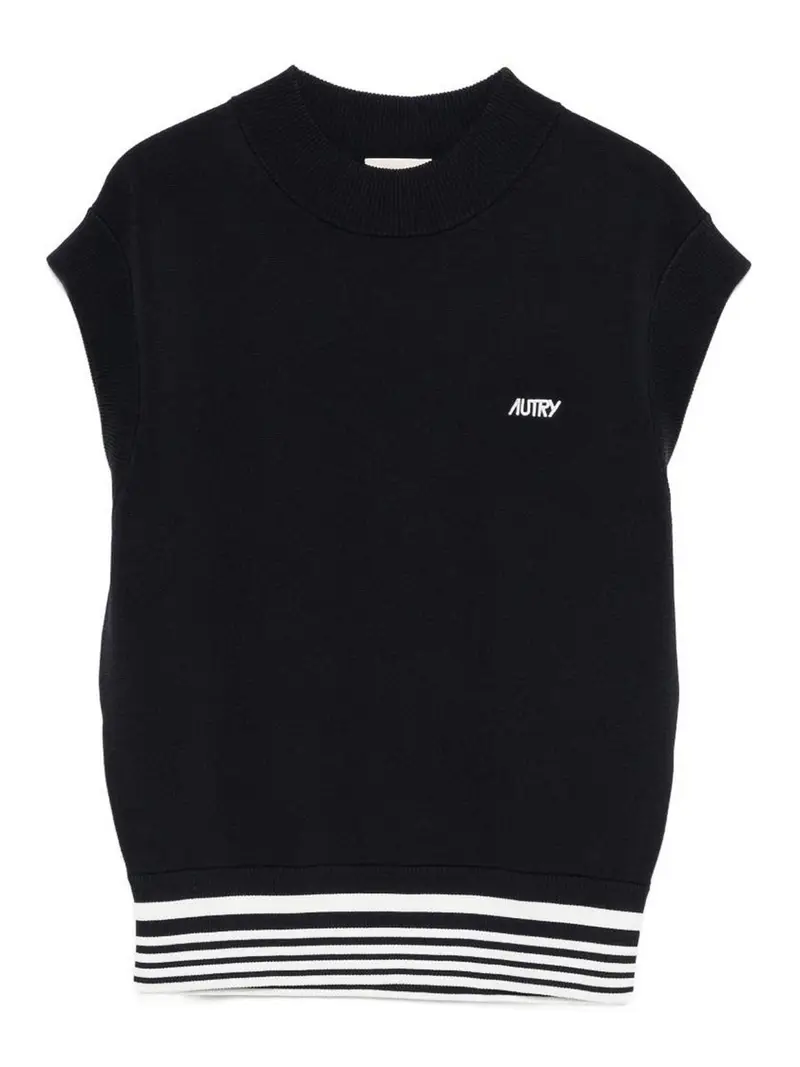 Gilet In Maglia In Tessuto A Coste Blu