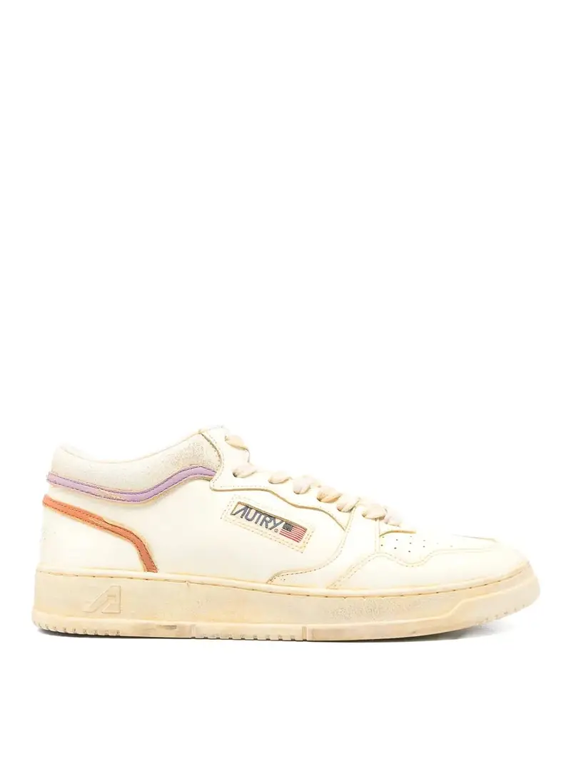 Sneaker in pelle vintage a media ovest Bianco