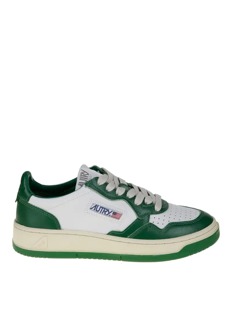 Sneakers bicolore in pelle con logo Verde