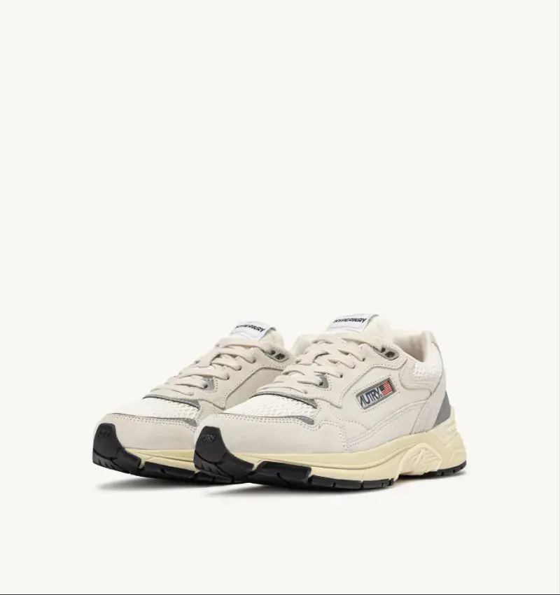 Sneakers hyperway in mesh e suede bianco e argento miniatura 2