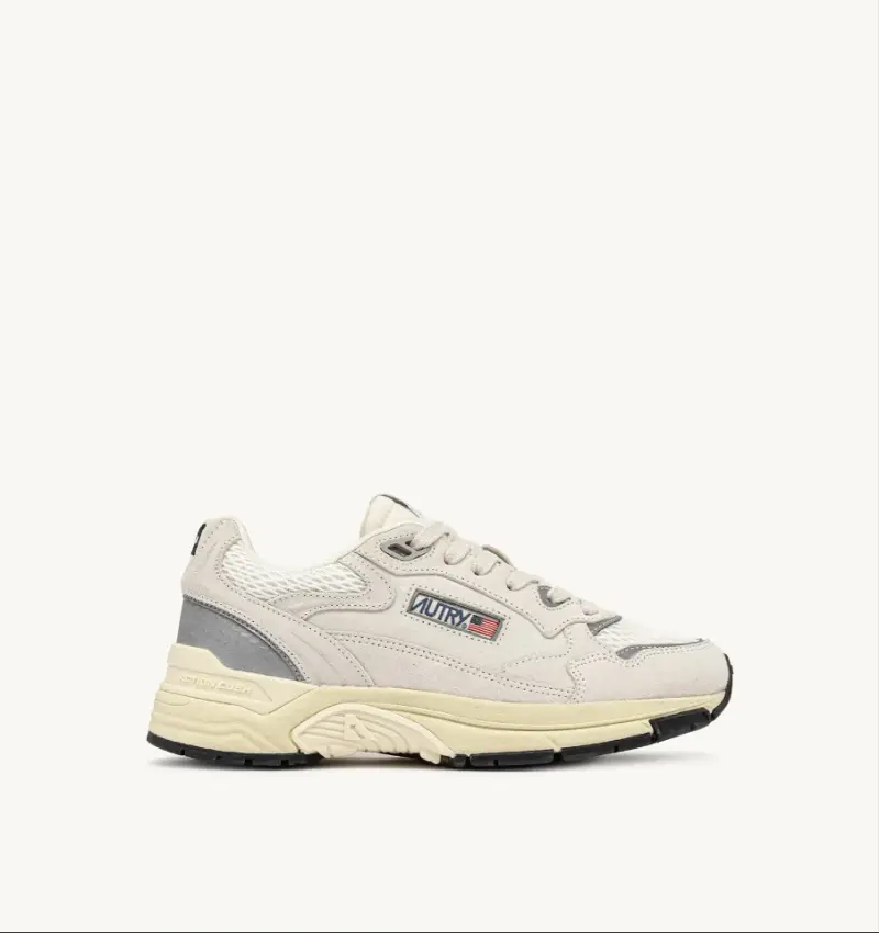 Sneakers hyperway in mesh e suede bianco e argento