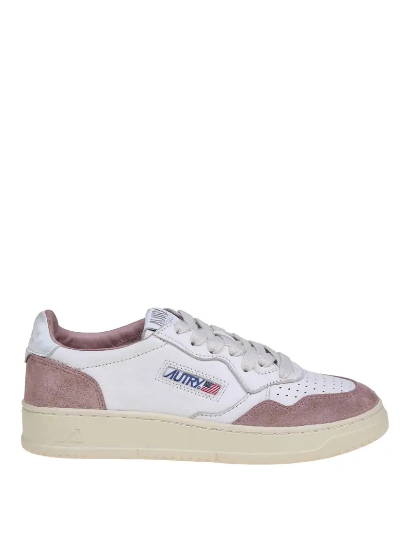sneakers in pelle e camoscio bianco e nude