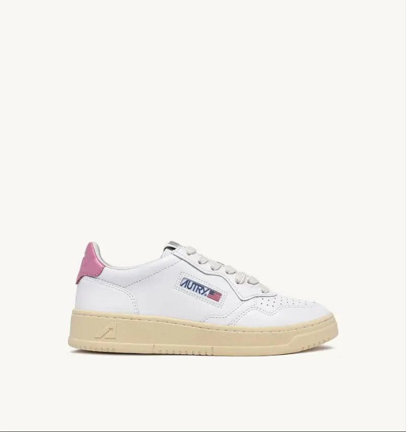 Sneakers medalist in pelle bianca e rosa shock