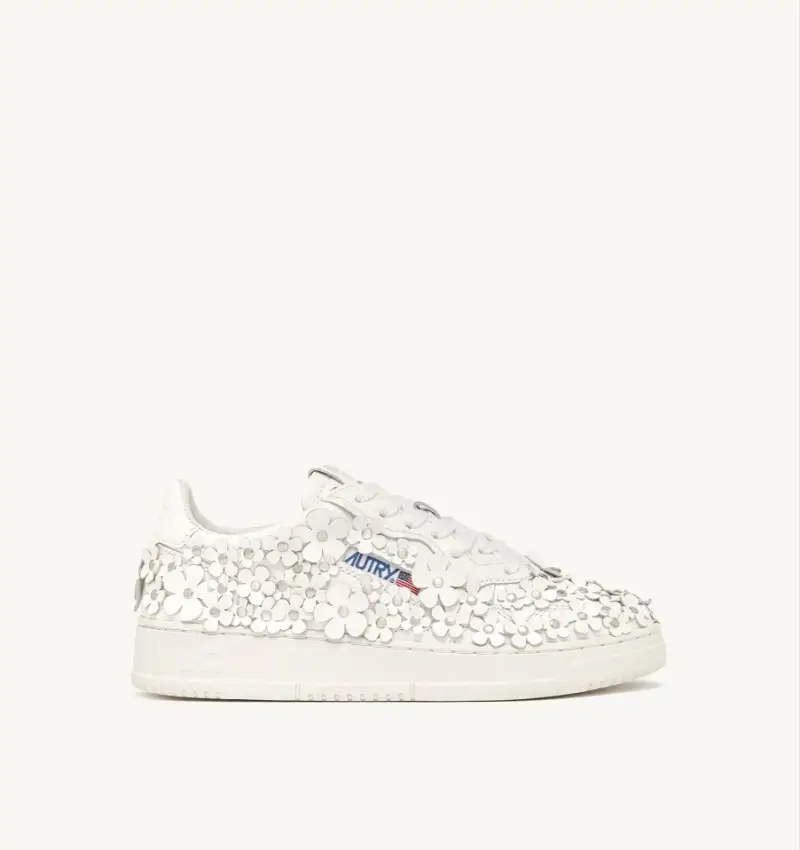 Sneakers medalist low blooming con fiori in pelle bianco