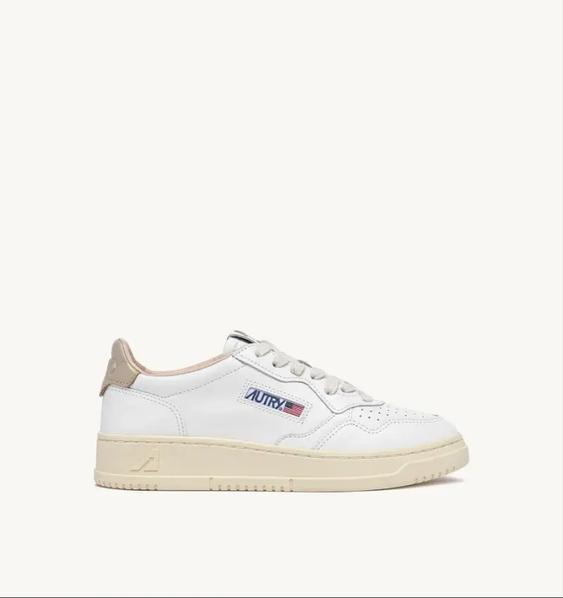 Sneakers medalist low in pelle bianco e beige