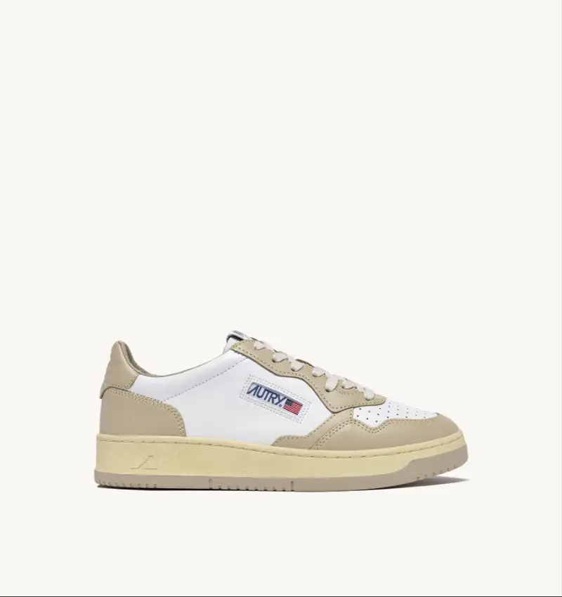 Sneakers medalist low in pelle bicolor bianco e beige