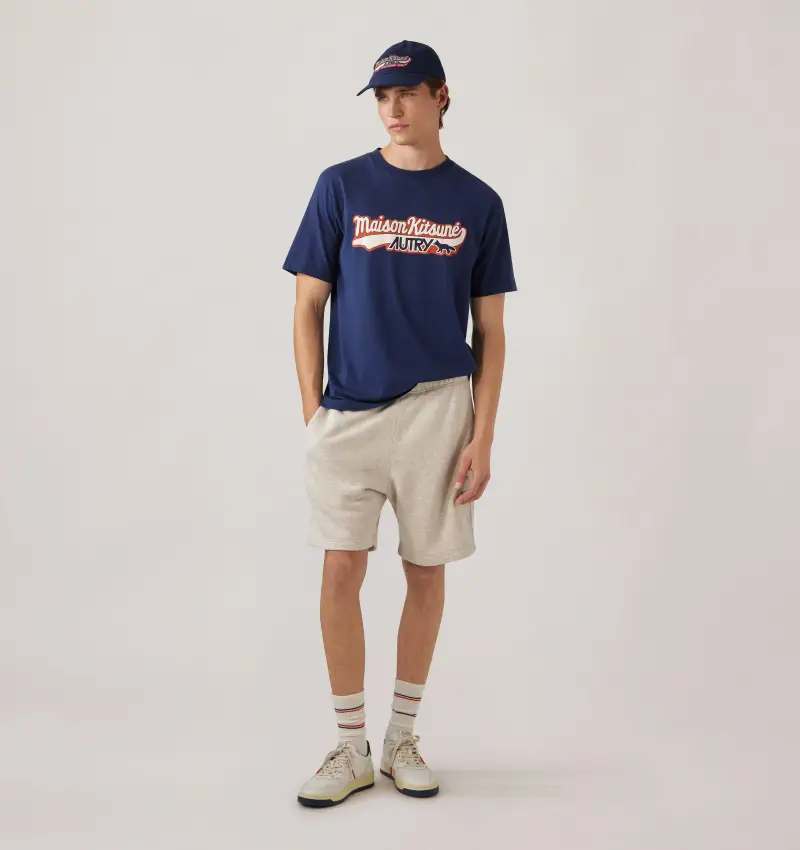 T-shirt autry x maison kitsunè con stampa blu miniatura 2