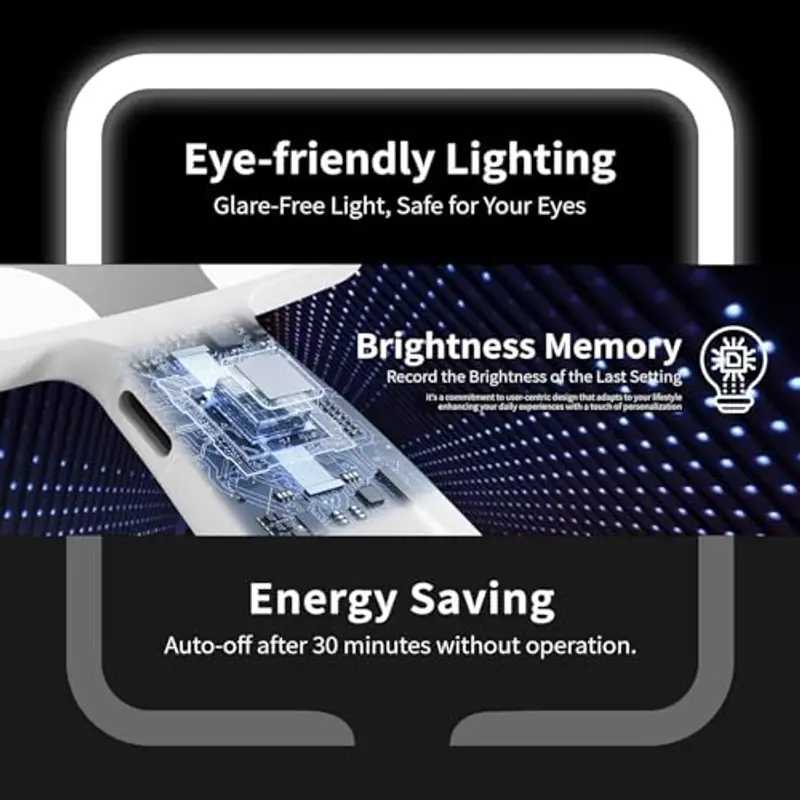 Auxmir Specchio a Mano LED, Specchio Trucco con Luci, 50 LED e 3 Colori di Luci, Luminosità Regaolabile, Controllo Tatile, Specchio Portatile con Maniglia Comoda per Salone, Parrucchiere, Barbiere miniatura 3