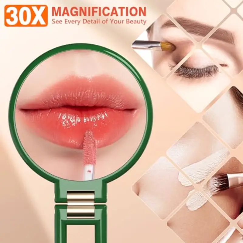 Auxmir Specchio Ingranditore Bifacciale 30X/1X, Specchio a Mano 14CM, Alta Definizione, Portatile, Pieghevole miniatura 3