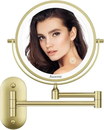 Auxmir Specchio Trucco con Ingrandimento 10X/1X, Specchio da Parete a 54 LED 3 Colori di Luce, Specchio Estensibile,