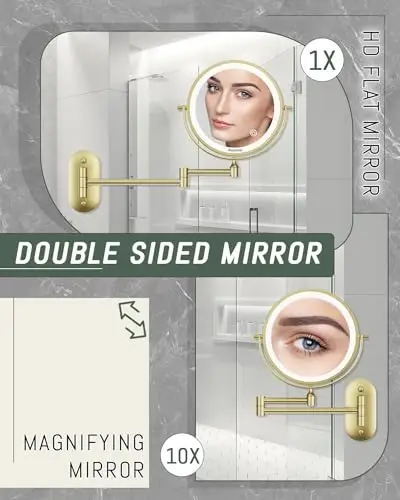 Auxmir Specchio Trucco con Ingrandimento 10X/1X, Specchio da Parete a 54 LED 3 Colori di Luce, Specchio Estensibile miniatura 2