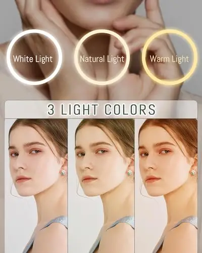 Auxmir Specchio Trucco con Ingrandimento 10X/1X, Specchio da Parete a 54 LED 3 Colori di Luce, Specchio Estensibile miniatura 3