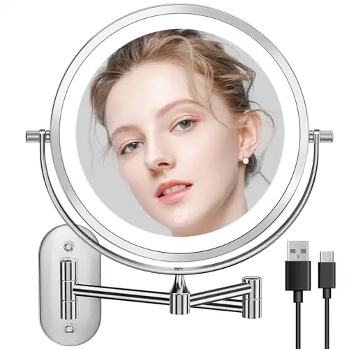 Auxmir Specchio Trucco con Ingrandimento 20X/1X, Specchio da Parete a 54 LED 3 Colori di Luce, Specchio Estensibile,