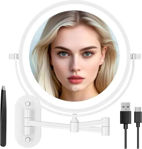 Auxmir Specchio Trucco con Ingrandimento 20X/1X, Specchio da Parete a 54 LED 3 Colori di Luce, Specchio Estensibile,