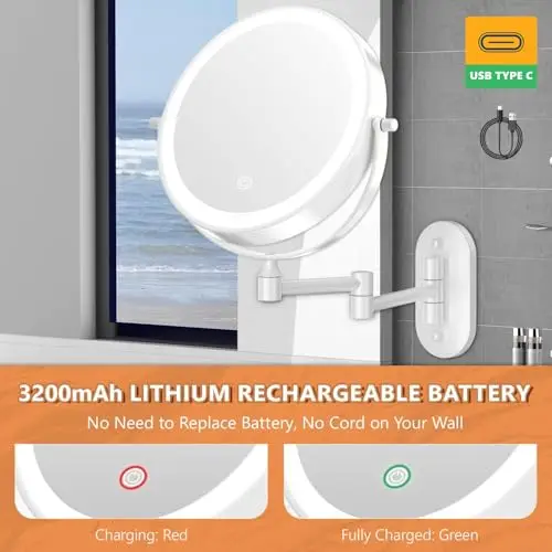 Auxmir Specchio Trucco con Ingrandimento 20X/1X, Specchio da Parete a 54 LED 3 Colori di Luce, Specchio Estensibile miniatura 2