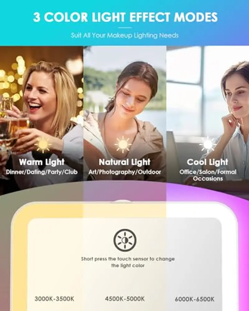 Auxmir Specchio Trucco con Luci Ricaricabile, 3 Modalità di Luci Luminosità Regolabile, Specchio Trucco Pieghevole miniatura 3