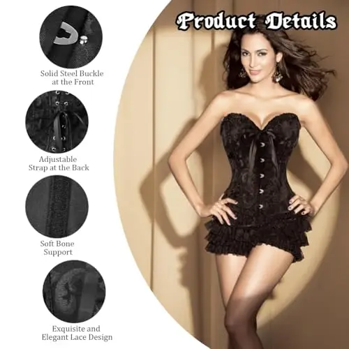 AUYAO Corsetto Donna Nero Elegante, Bustino Shapewear Lingerie, Corsetto Stringivita Regolabile per Donne, Corsetti per miniatura 3