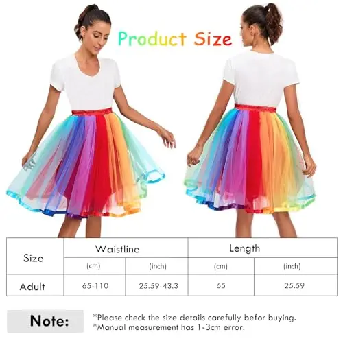 AUYAO Gonna Tutu Arcobaleno da Donna, Tulle per Ragazze, Costume per Festival Carnevali Halloween miniatura 2
