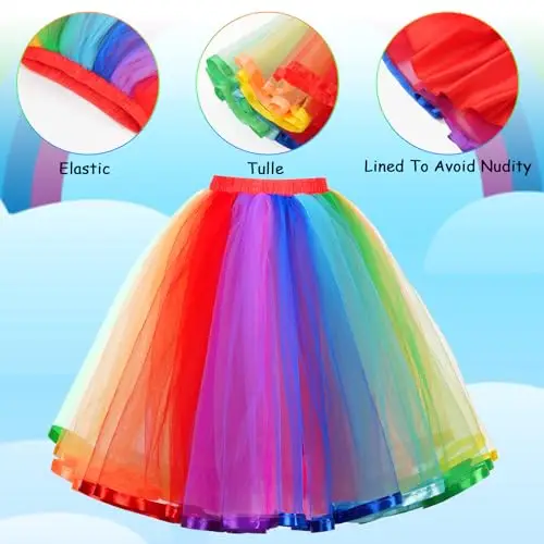 AUYAO Gonna Tutu Arcobaleno da Donna, Tulle per Ragazze, Costume per Festival Carnevali Halloween miniatura 3