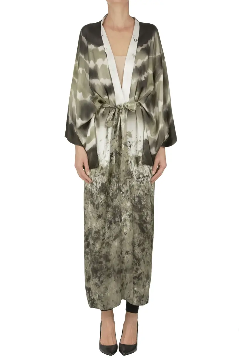 Kimono in seta stampata Grigio