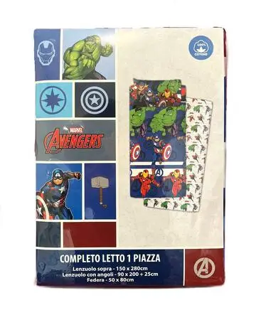 COMPLETO LETTO BAMBINO COTONE MARVEL AVENGERS 1 PIAZZA