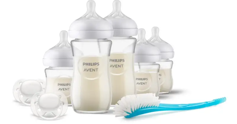 Philips Avent Natural Response Glass confezione regalo per neonati 0mesi+ biberon 3x120 ml + 1mese+ biberon 2x240 ml + Ultrasoft 0-6 mesi ciuccio 2 pe