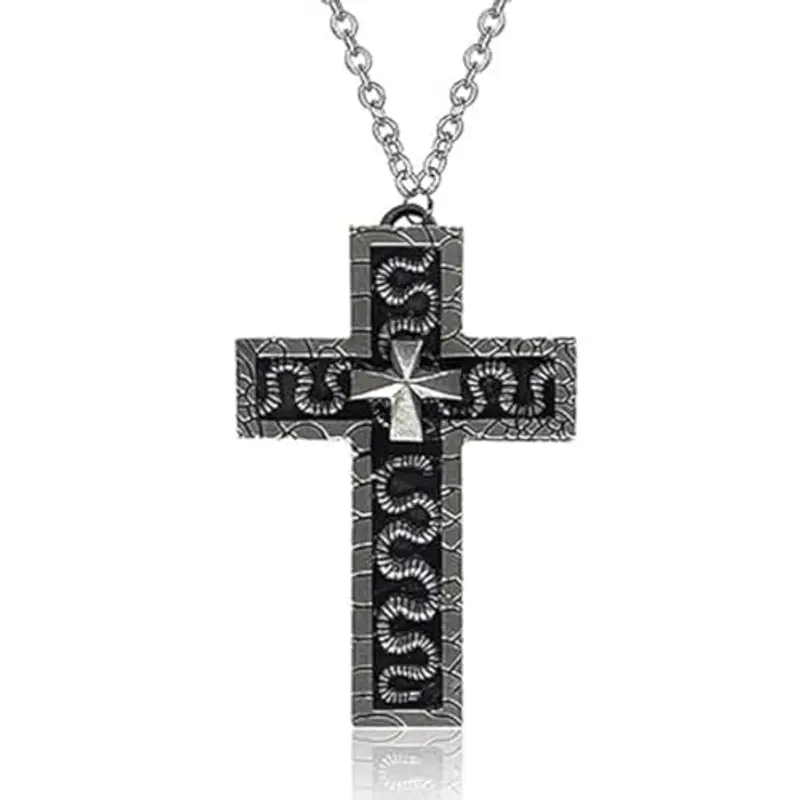 AVZYARDY Collana con ciondolo a forma di croce del gioco Squids, Collana a croce con scomparto segreto, Collana di calamari gioco, Croce antica stampata in 3D