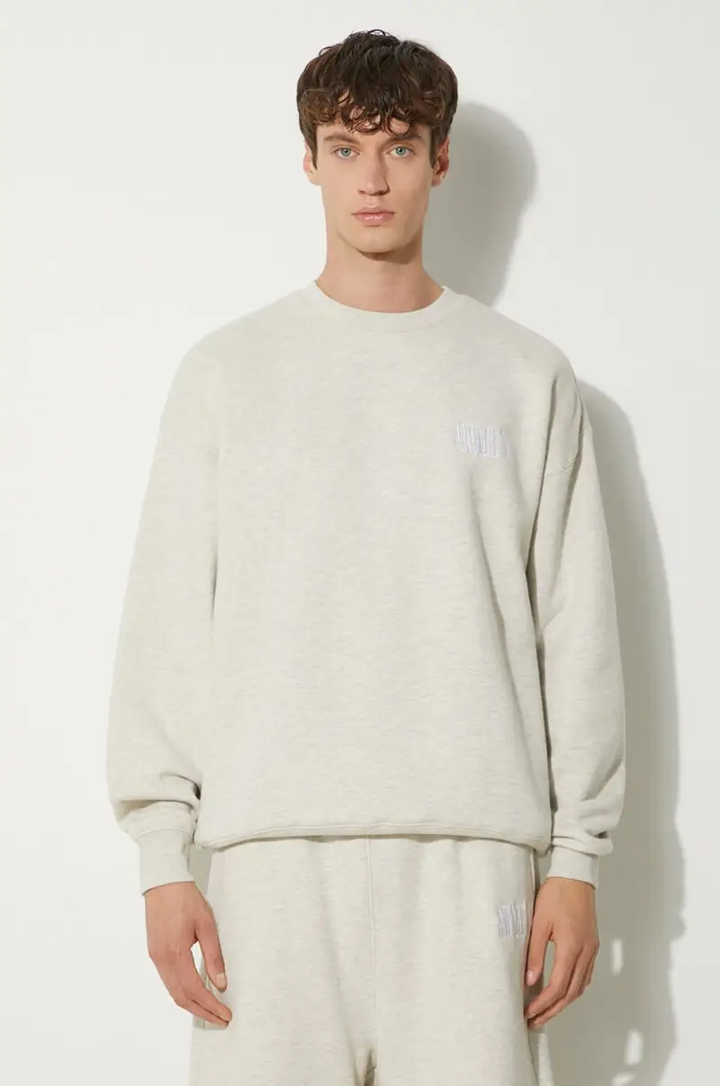 felpa in cotone Awake Crewneck uomo colore grigio con applicazione SP24-CN002