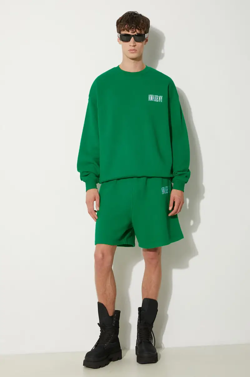 felpa in cotone Awake Crewneck uomo colore verde con applicazione SP24-CN002 miniatura 2