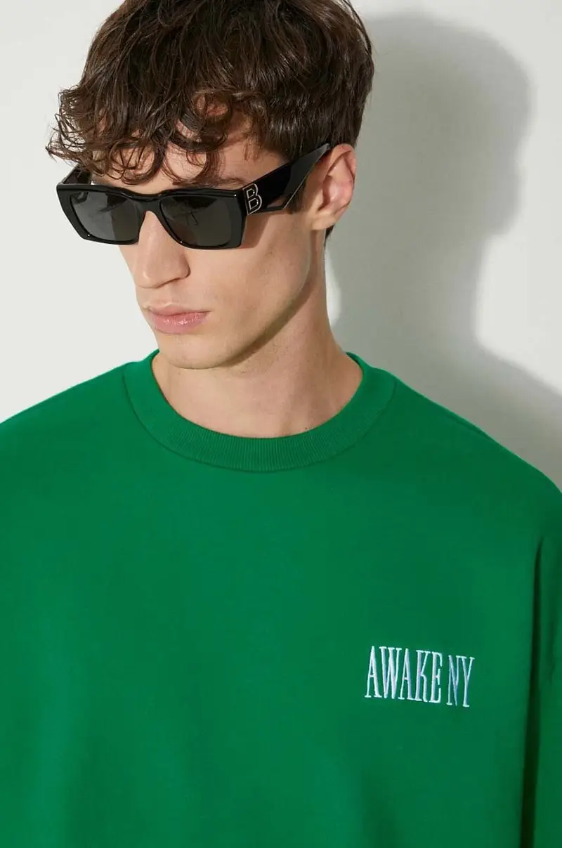 felpa in cotone Awake Crewneck uomo colore verde con applicazione SP24-CN002 miniatura 5