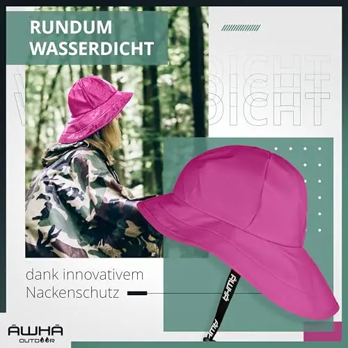 AWHA Südwester Cappello da Pioggia Rosa/Unisex - Berretto Impermeabile con Ampia Visiera e paraorecchie miniatura 3