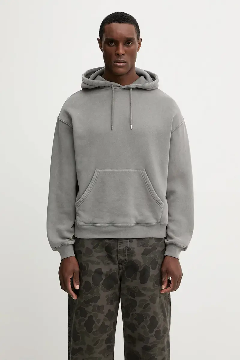 felpa in cotone Distort Washed uomo colore grigio con cappuccio A3434001