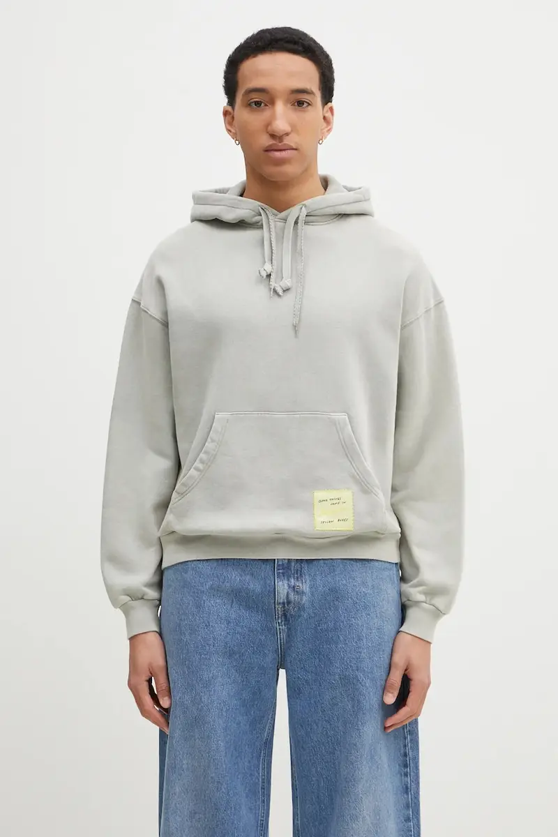 felpa in cotone Patch Washed Hoodie uomo colore verde con cappuccio A2993002