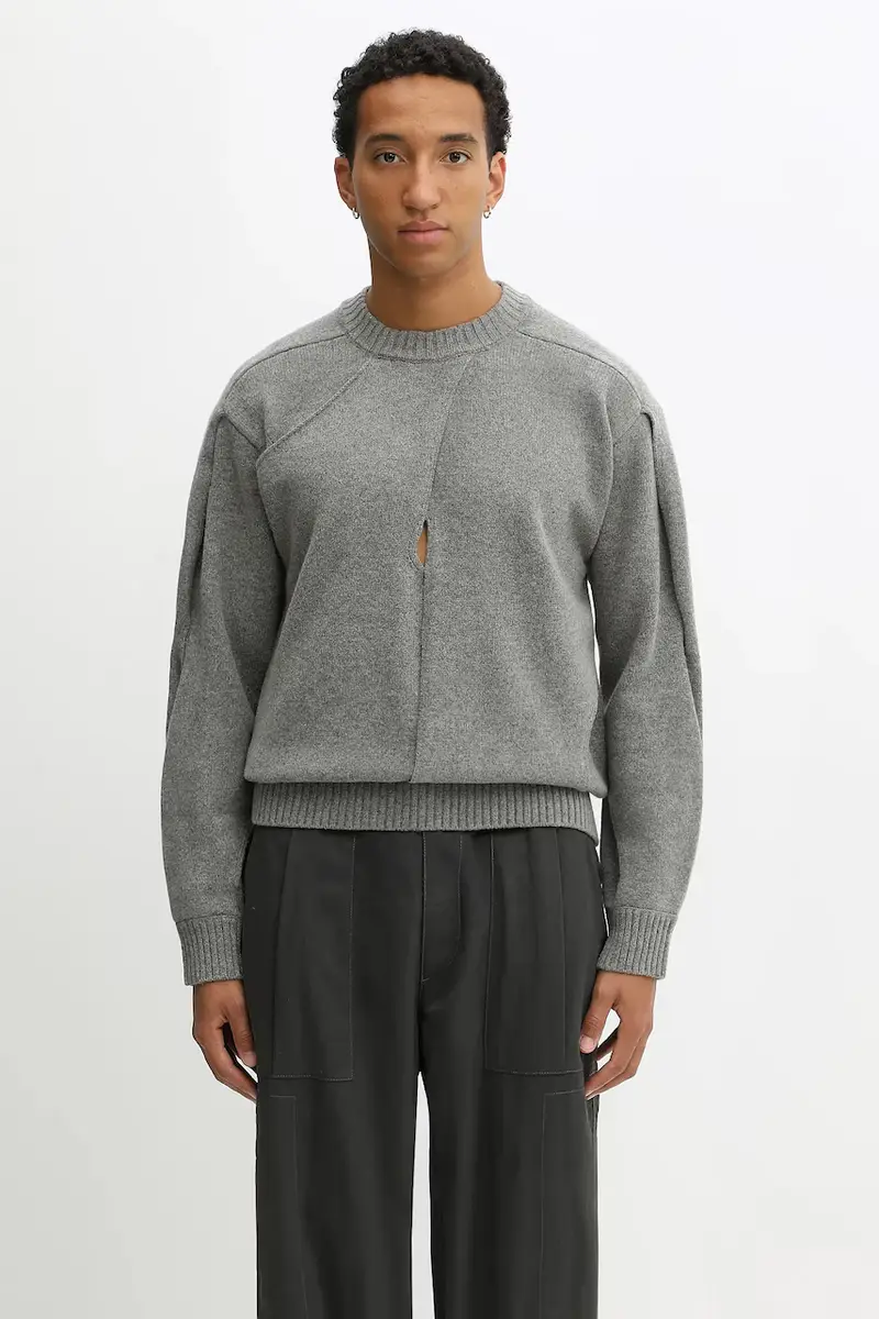 maglione con lana Stitch paneled colore grigio A3401001