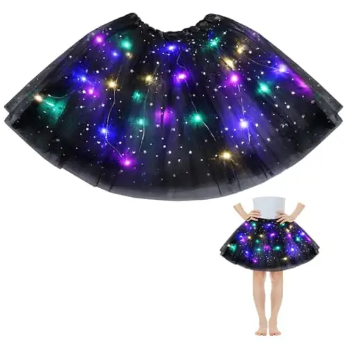 AYBUY Gonna Tulle LED per Bambina, LED Tutu Gonna con Paillettes, Gonna a Tutù in Tulle Luminoso per Carnevale