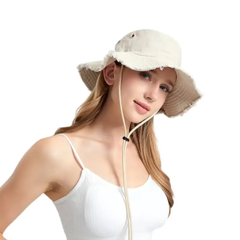AYPOW Cappello Pescatore Donna Estivo, Moda Cappello da Sole Cotone a Tesa Larga Pieghevole, UV Protezione Cappellino a Secchiello Bucket Hat da Esterno per Spiaggia All'aperto Trekking
