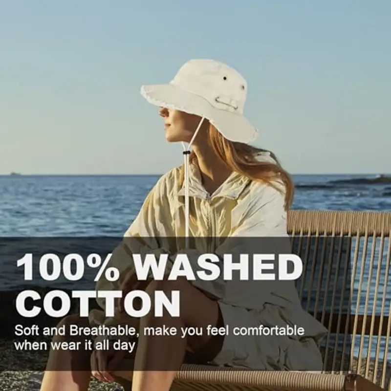 AYPOW Cappello Pescatore Donna Estivo, Moda Cappello da Sole Cotone a Tesa Larga Pieghevole, UV Protezione Cappellino a Secchiello Bucket Hat da Esterno per Spiaggia All'aperto Trekking miniatura 2