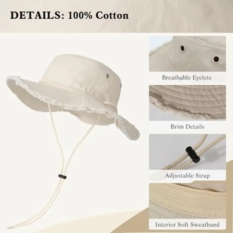 AYPOW Cappello Pescatore Donna Estivo, Moda Cappello da Sole Cotone a Tesa Larga Pieghevole, UV Protezione Cappellino a Secchiello Bucket Hat da Esterno per Spiaggia All'aperto Trekking miniatura 3