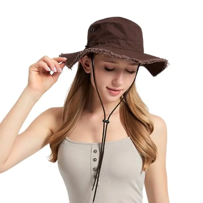AYPOW Cappello Pescatore Donna Estivo, Moda Cappello da Sole Cotone a Tesa Larga Pieghevole, UV Protezione Cappellino a Secchiello Bucket Hat da Esterno per Spiaggia All'aperto Trekking