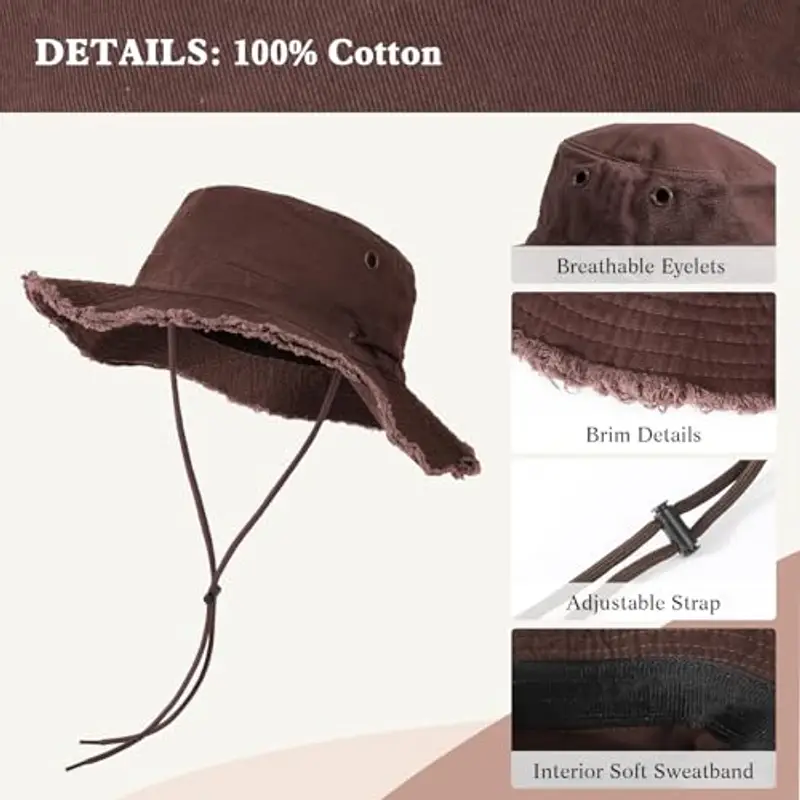 AYPOW Cappello Pescatore Donna Estivo, Moda Cappello da Sole Cotone a Tesa Larga Pieghevole, UV Protezione Cappellino a Secchiello Bucket Hat da Esterno per Spiaggia All'aperto Trekking miniatura 3