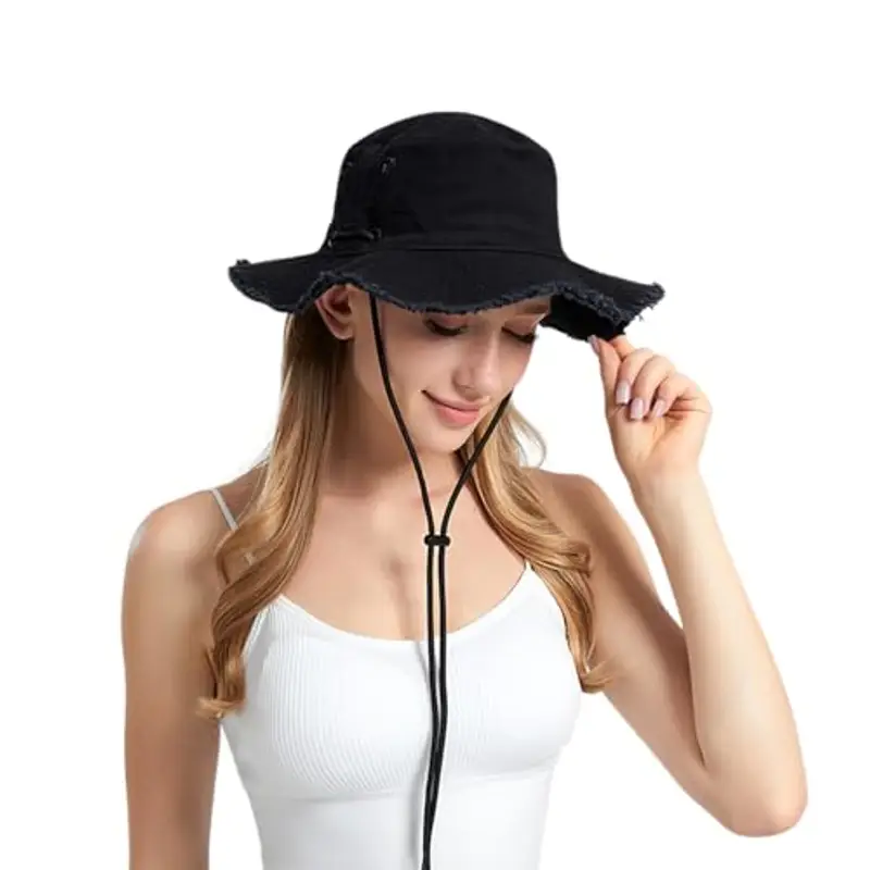 AYPOW Cappello Pescatore Donna Estivo, Moda Cappello da Sole Cotone a Tesa Larga Pieghevole, UV Protezione Cappellino a Secchiello Bucket Hat da Esterno per Spiaggia All'aperto Trekking