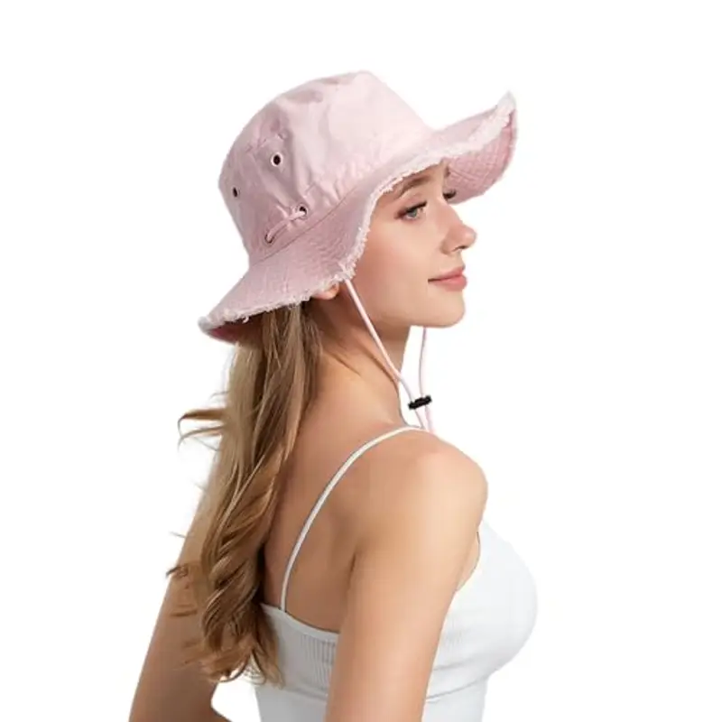 AYPOW Cappello Pescatore Donna Estivo, Moda Cappello da Sole Cotone a Tesa Larga Pieghevole, UV Protezione Cappellino a Secchiello Bucket Hat da Esterno per Spiaggia All'aperto Trekking