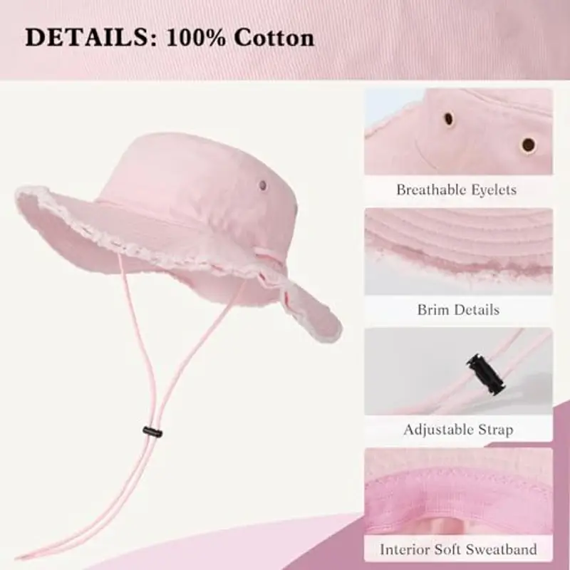 AYPOW Cappello Pescatore Donna Estivo, Moda Cappello da Sole Cotone a Tesa Larga Pieghevole, UV Protezione Cappellino a Secchiello Bucket Hat da Esterno per Spiaggia All'aperto Trekking miniatura 2