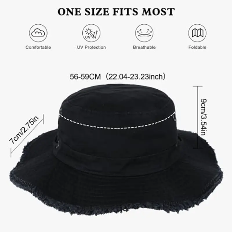 AYPOW Cappello Pescatore Donna Estivo, Moda Cappello da Sole Cotone a Tesa Larga Pieghevole, UV Protezione Cappellino a Secchiello Bucket Hat da Esterno per Spiaggia All'aperto Trekking miniatura 3
