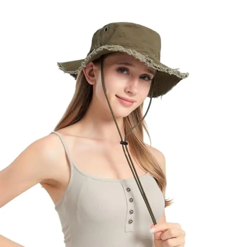 AYPOW Cappello Pescatore Donna Estivo, Moda Cappello da Sole Cotone a Tesa Larga Pieghevole, UV Protezione Cappellino a Secchiello Bucket Hat da Esterno per Spiaggia All'aperto Trekking