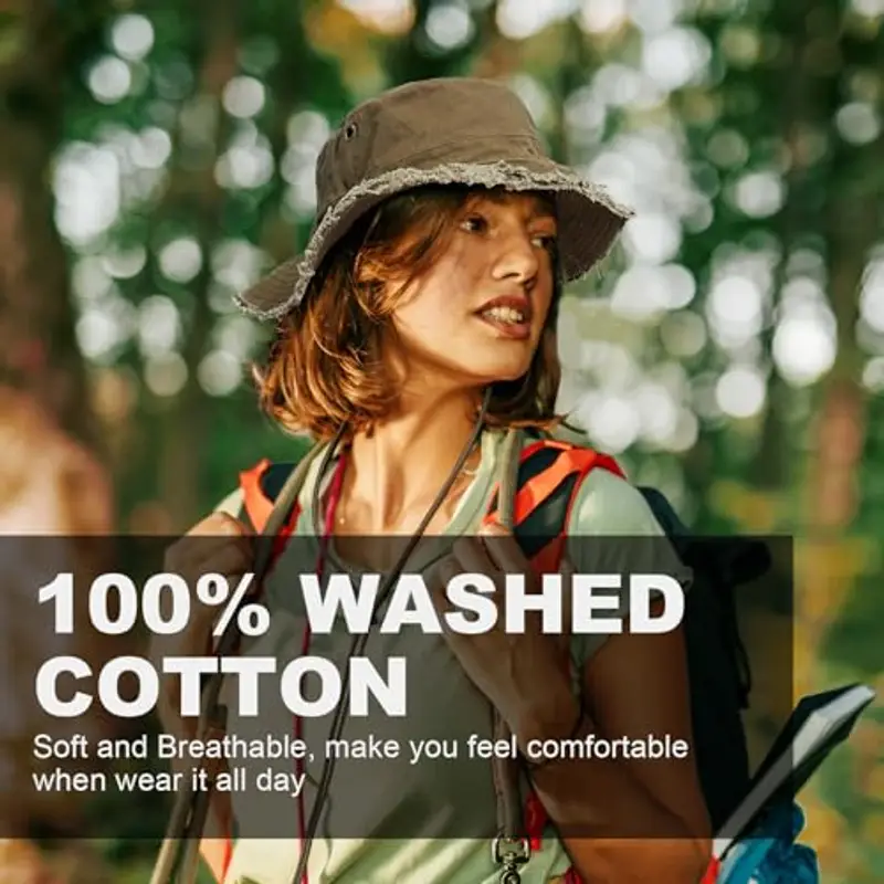 AYPOW Cappello Pescatore Donna Estivo, Moda Cappello da Sole Cotone a Tesa Larga Pieghevole, UV Protezione Cappellino a Secchiello Bucket Hat da Esterno per Spiaggia All'aperto Trekking miniatura 2