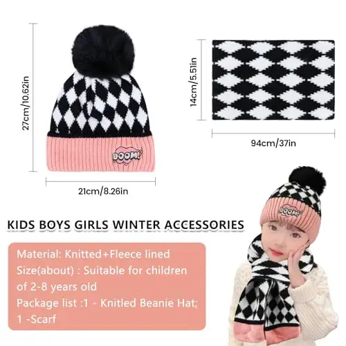 AYPOW Inverno Berretto Scaldacollo Set per Bambini, Set di Berretti Invernali per Bambini, 2 Pezzi Invernale Bambini miniatura 2