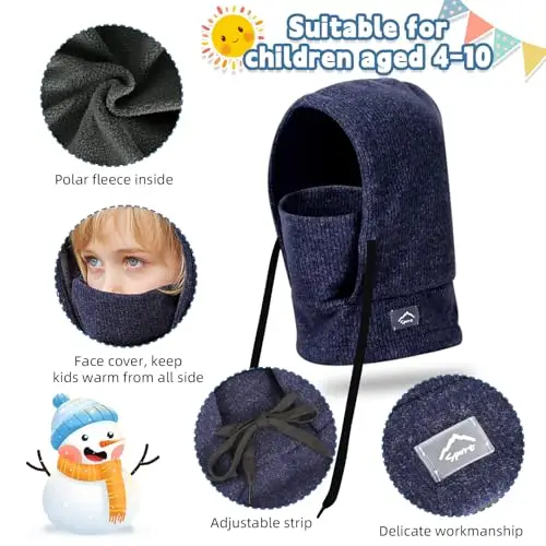 AYPOW Passamontagna Invernale in Pile Termico Bambini 4-10Anni, Maschera da Sci Termico Antivento Multifunzionale miniatura 2