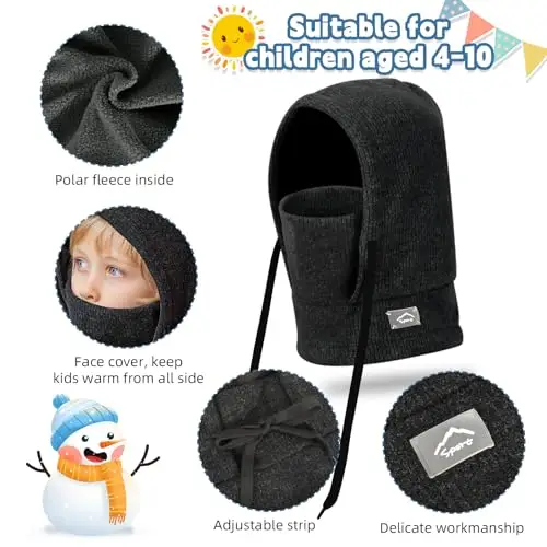 AYPOW Passamontagna Invernale in Pile Termico Bambini 4-10Anni, Maschera da Sci Termico Antivento Multifunzionale miniatura 2