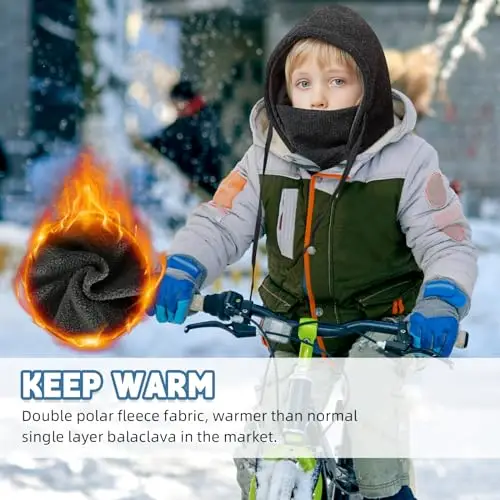 AYPOW Passamontagna Invernale in Pile Termico Bambini 4-10Anni, Maschera da Sci Termico Antivento Multifunzionale miniatura 3
